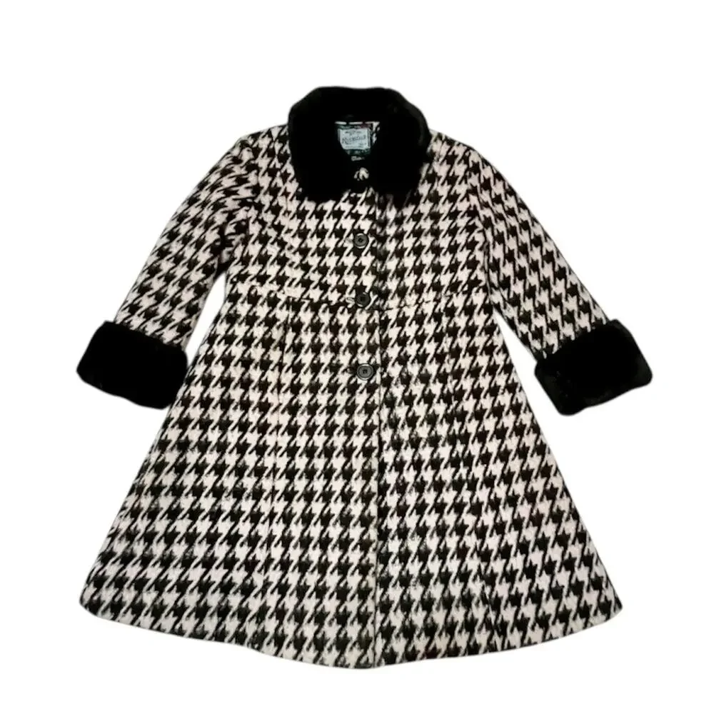 Rothschild Vintage Houndstooth Faux Fur Lined Coat Size 5